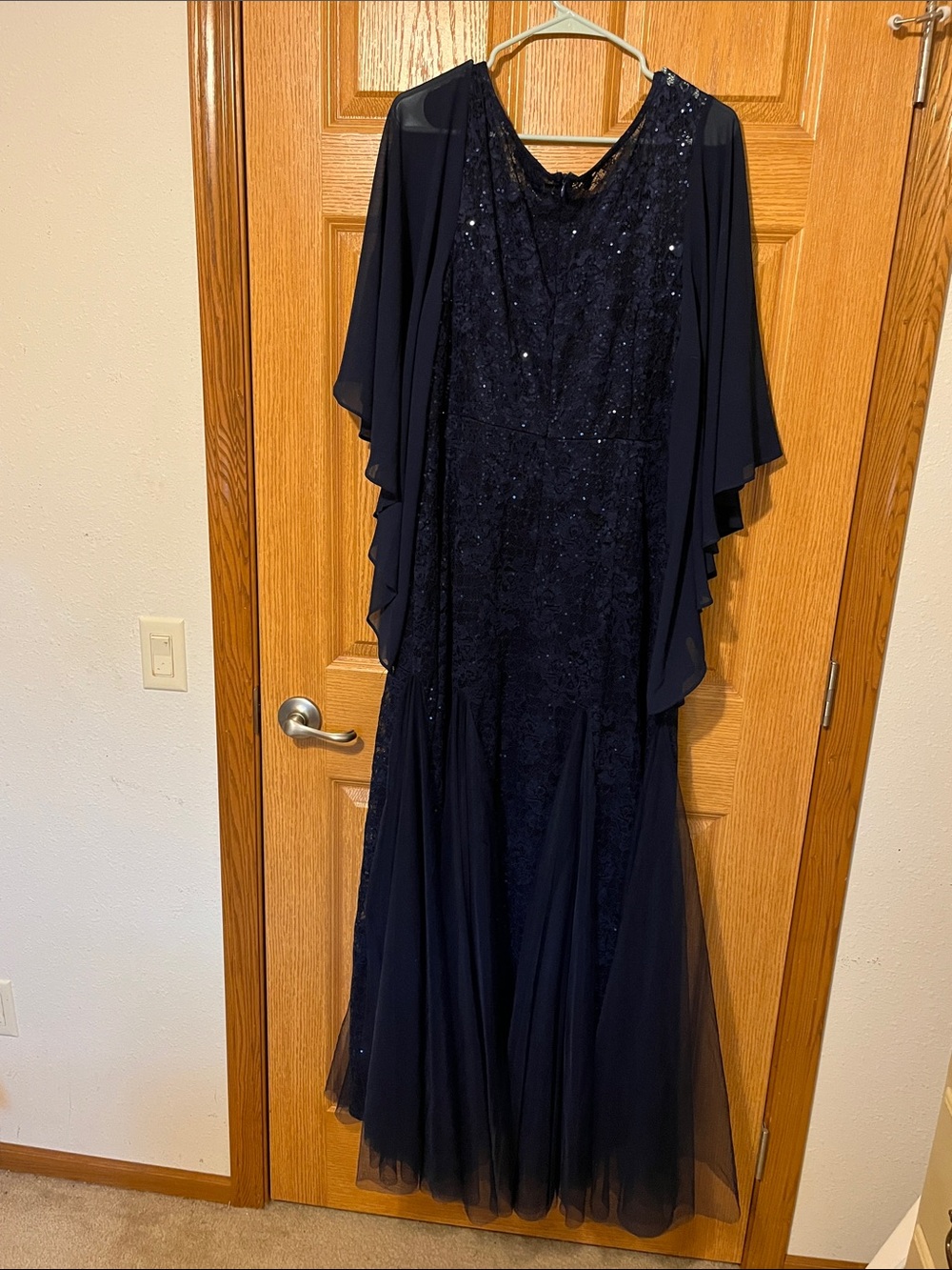 Navy Sequin Lace Evening Wedding Dress with Chiffon sleeves - Picture 5 of 7
